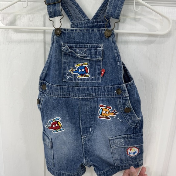 Other - Vintage Jeans Wear Denim Childrens Overalls w Embroidered Helicopters 12 Months